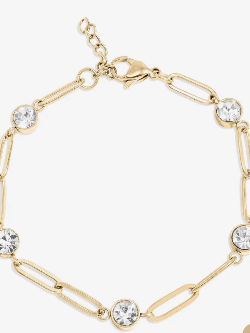Paperclip 18K Gold PVD Elegant Silver Link Bracelet with Crystal Accents